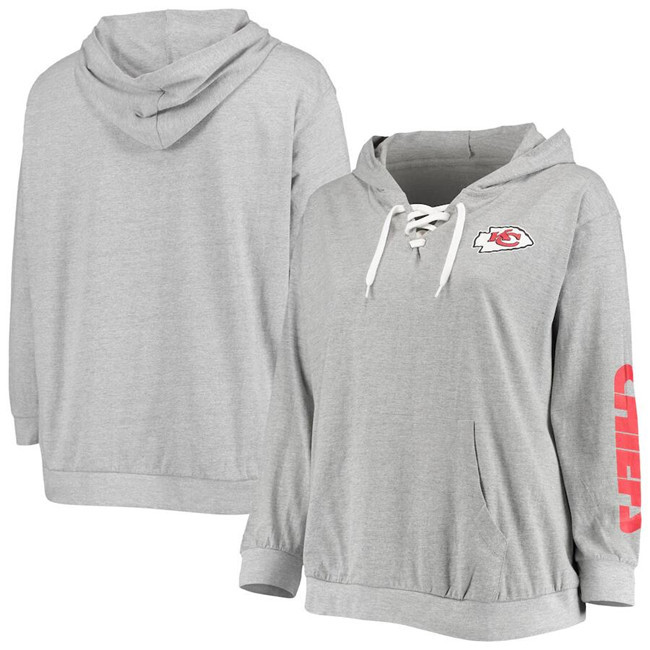 Women's Kansas City Chiefs Heathered Gray Lace-Up Pullover Hoodie